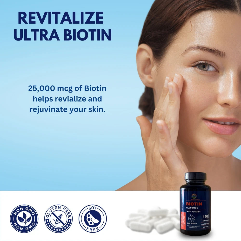 Biotin 10000mcg Hair Skin Nail Growth High Potency Supplement 150 Capsules NEW