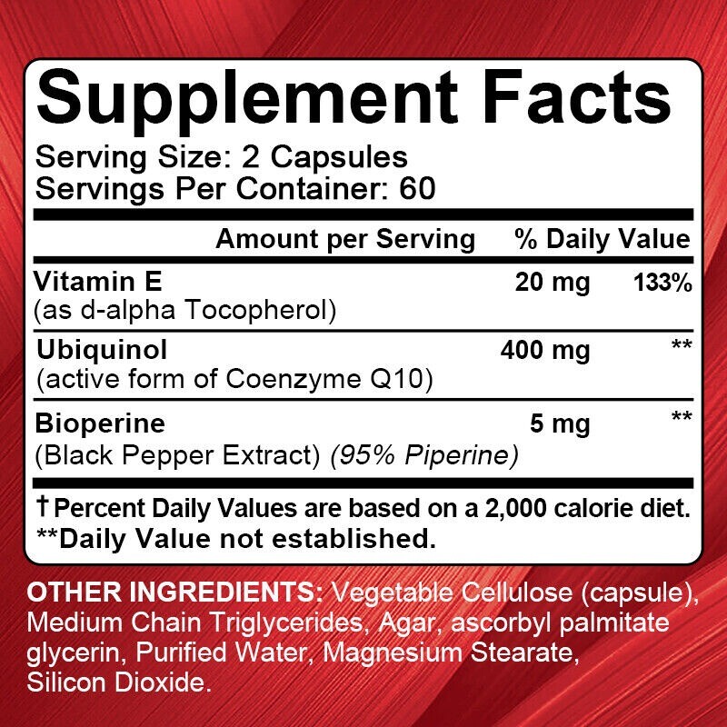 CoQ10 Ubiquinol Coenzyme Q10 – Supports Heart Health Non-GMO,400mg