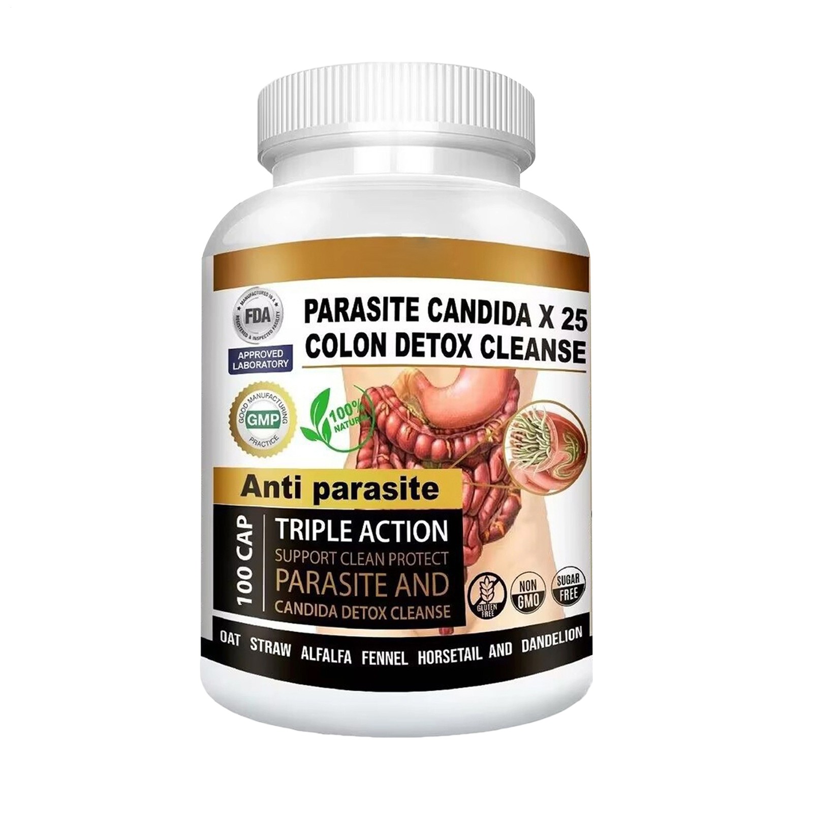 Potent Candida Cleanse With support & Detox Yeast Natural Herbs – 100 Capsules