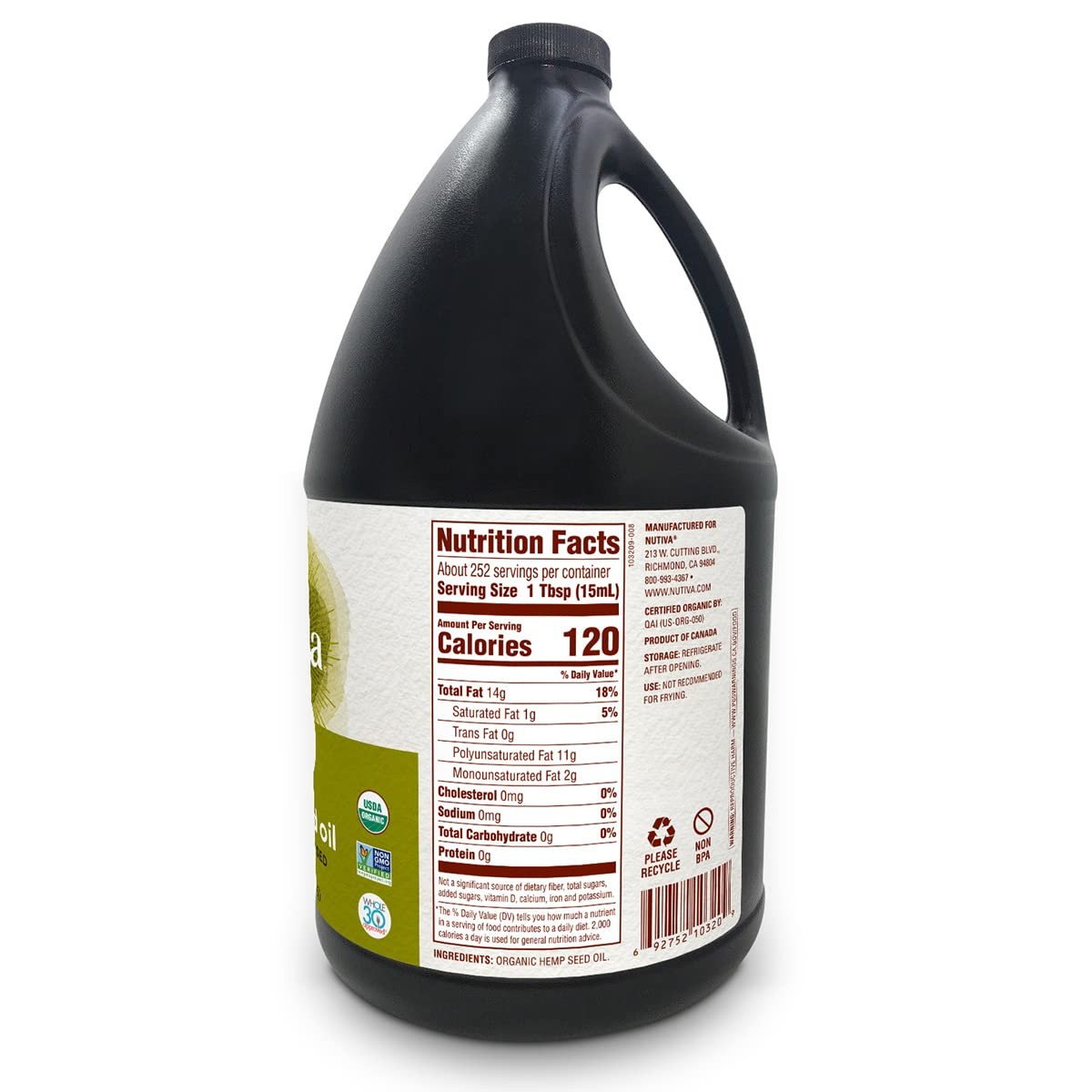 Nutiva Organic Cold Pressed Unrefined Hemp Seed Oil 128 Fl Oz Non Gmo Vegan