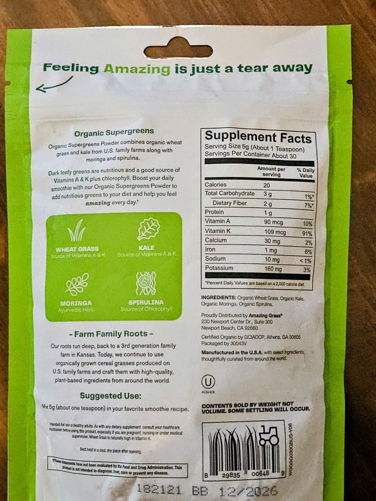 Amazing Grass Green Superfood Powder Supplement – 30 Servings