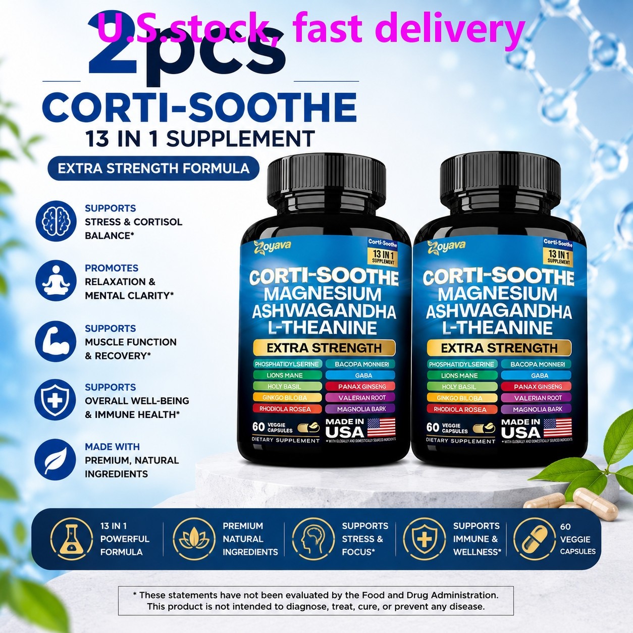 CORTI-SOOTHE Cortisol Magnesium Ashwagandha L-theanine – Relieve Stress