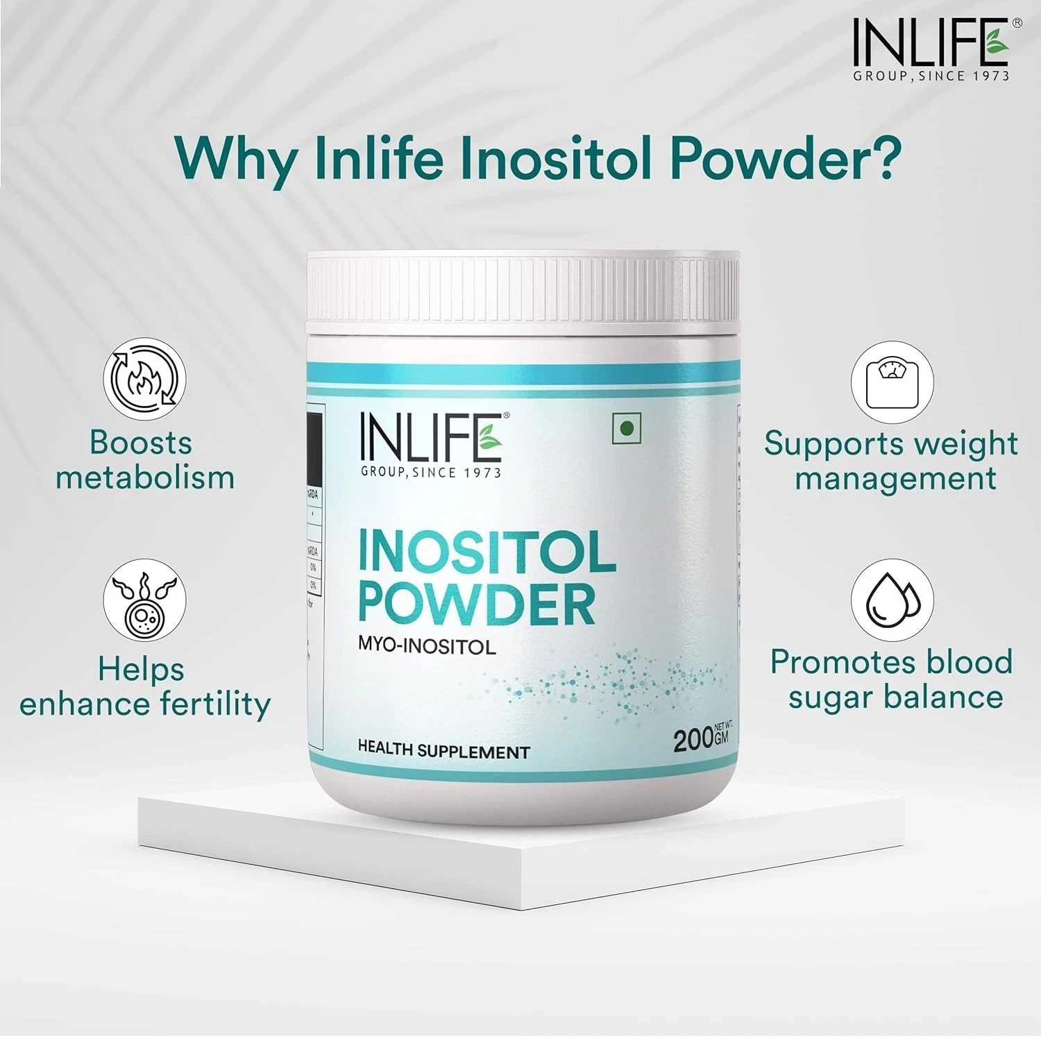 INLIFE Myo Inositol Powder Supplement, 2000mg (100 Servings, 200g)