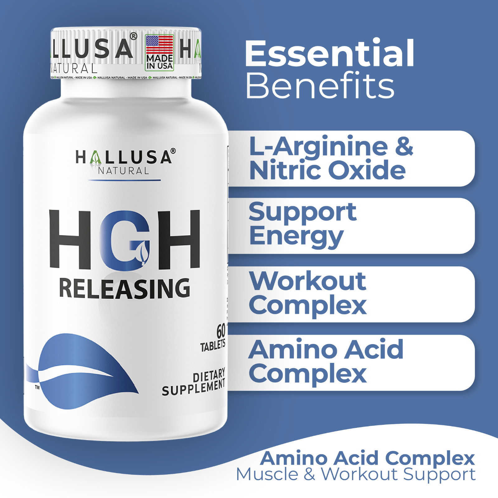 HGHBooster | Amino Acid Complex | Energy, Muscle & Workout Support | 60 Tablets