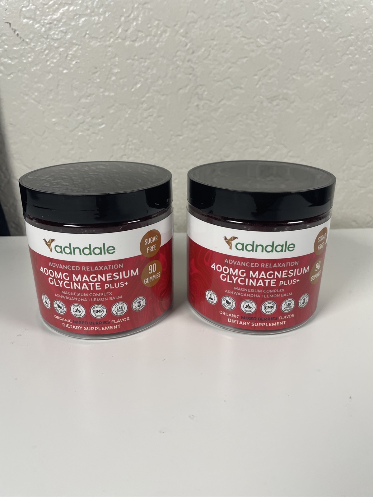 2X Adndale Magnesium Glycinate Gummies 400mg With Ashwagandha Sugar Free 180 Ct
