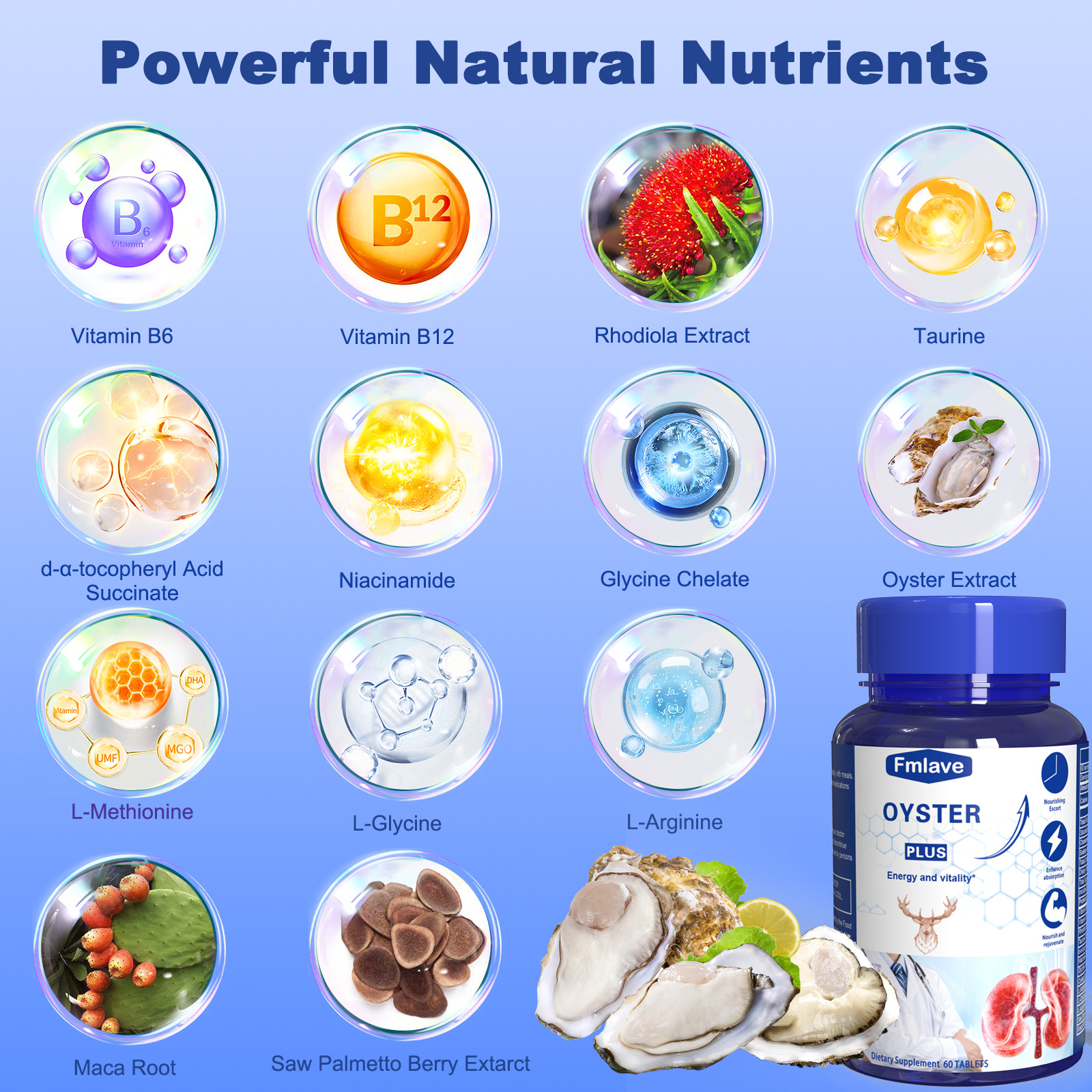 Men’s Vitality Supplement 60 Tablets Oyster Extract Mens Energy & Immune Support