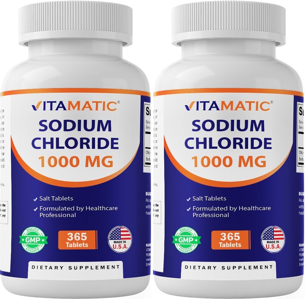 Sodium Chloride 1000mg – 365 Tablets (2 Bottles) Electrolyte & Hydration Support