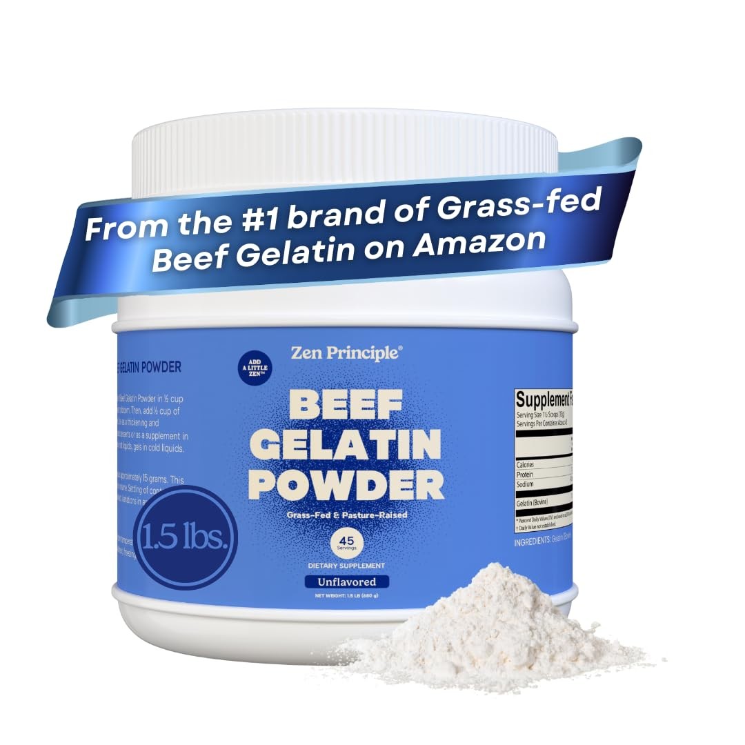 Zen Principle Grass-Fed Gelatin Powder, 1.5 lb. Custom 24 Ounce (Pack of 1)