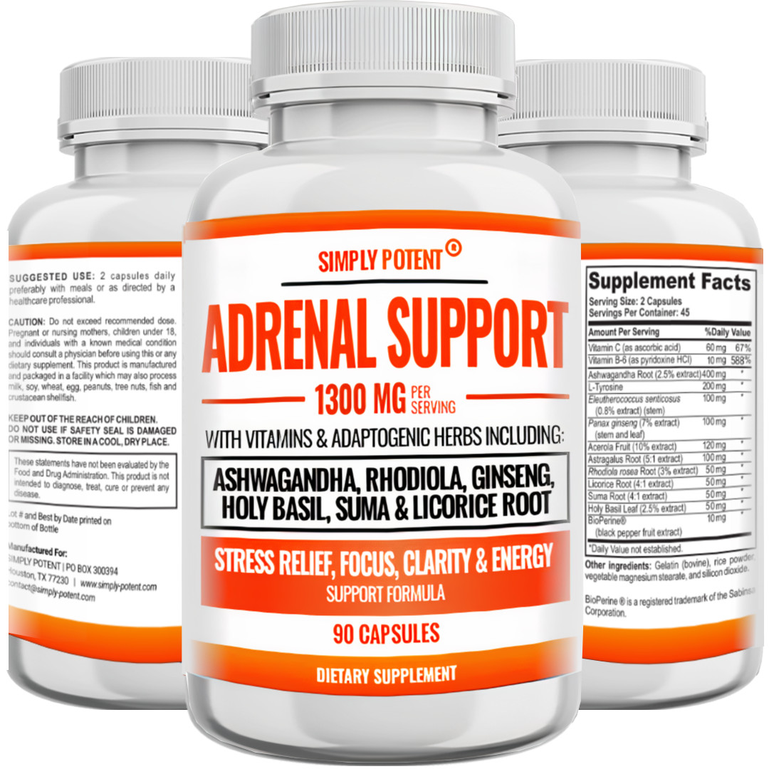 Adrenal Support Supplement 1300mg Stress Relief & Cortisol Manager 90 Pills