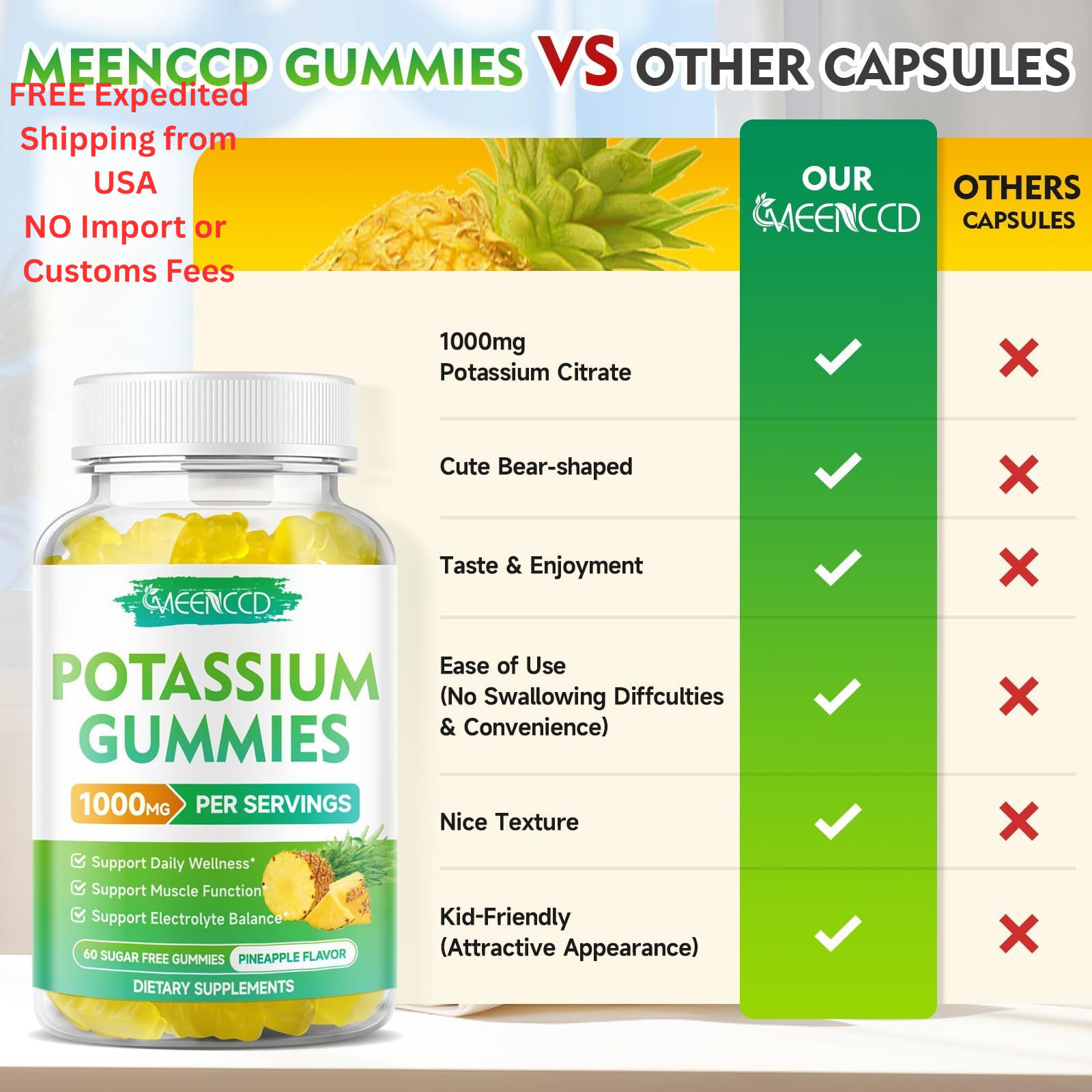 Potassium Citrate Gummies 1000mg, High Potency 60 Count (Pack of 2)