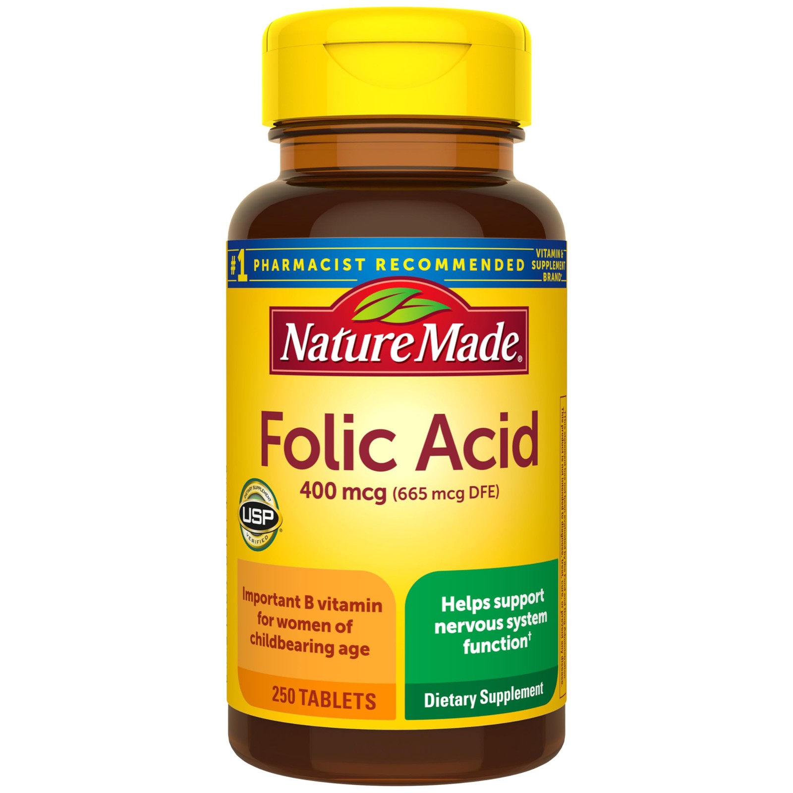 Nature Made Folic Acid 400 mcg (665 DFE) 250 Count (Pack of 1), White