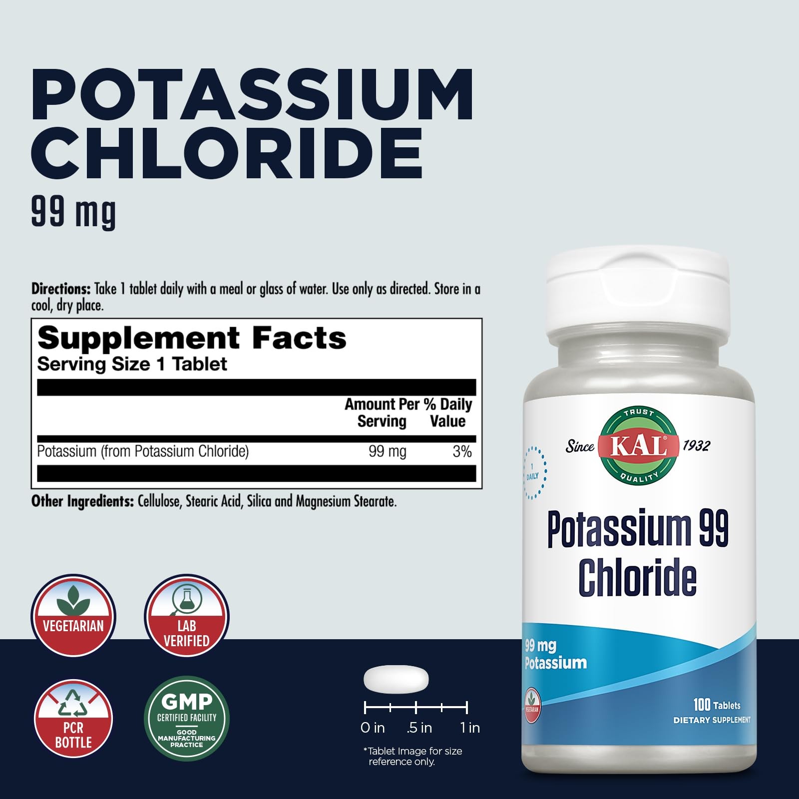 KAL Potassium 99 Chloride – 99 mg 100 Count (Pack of 1),