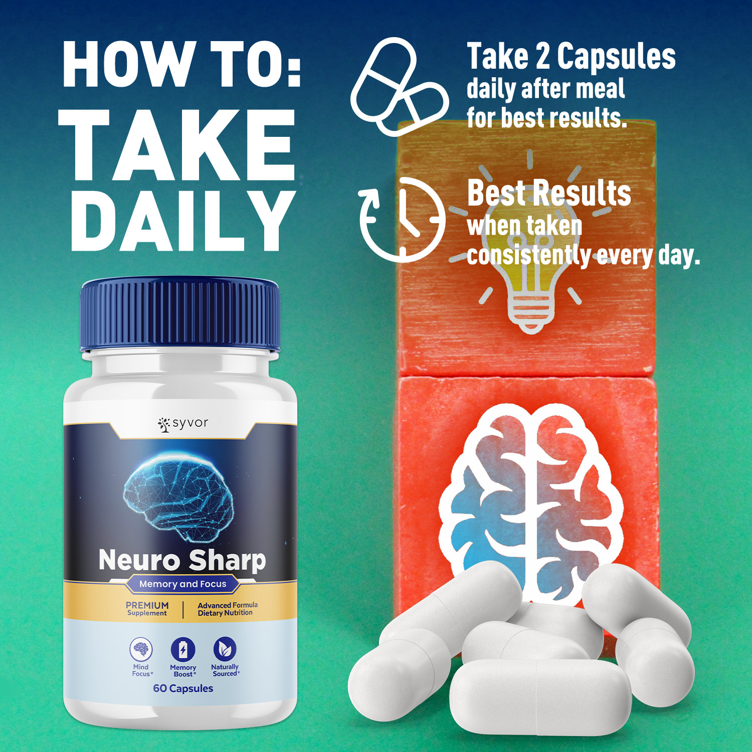 (5 Pack) Neuro Sharp Nootropic All Natural Formula Brain Supplement 300 Capsules