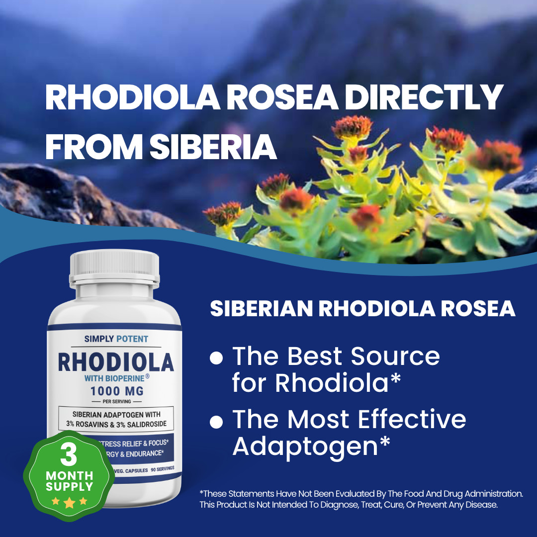 Simply Potent Rhodiola 1000mg | Enhanced Absorption | For Stress-Relief 120 caps