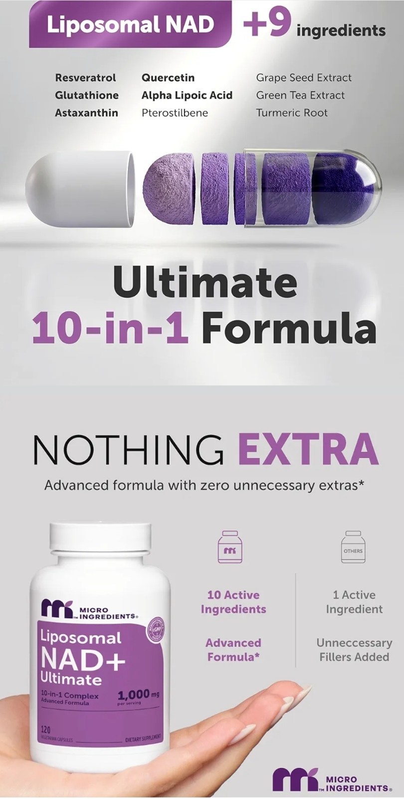 Micro Ingredients Liposomal NAD+ Ultimate 10 In 1 Complex Advanced Formula