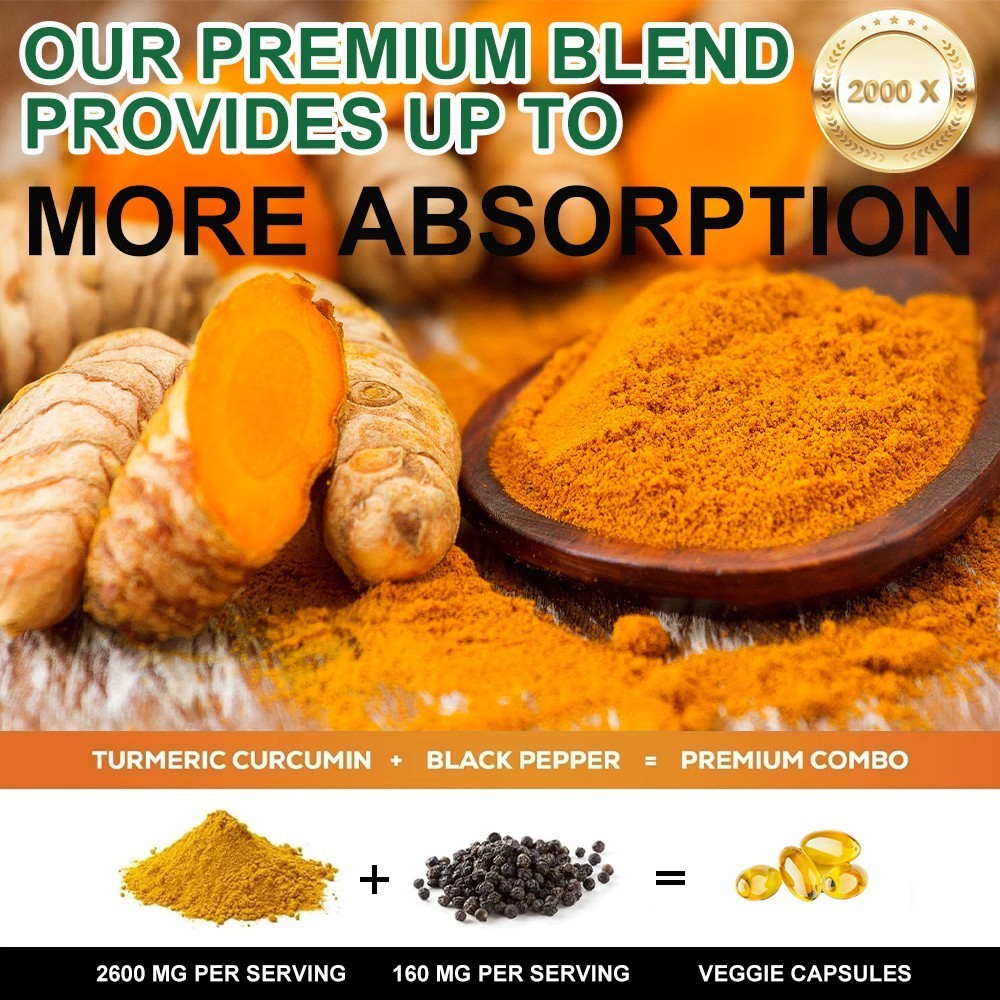 Turmeric Curcumin Highest Potency 95% 2600mg with BioPerine Black Pepper Extract