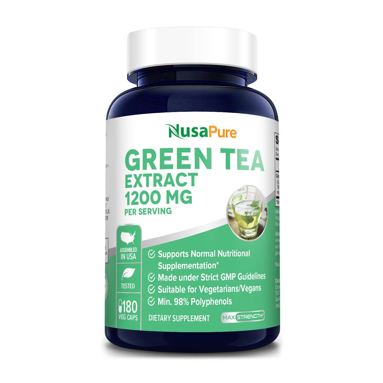 NusaPure Extra Strength Green Tea 20:1 Extract, 24000mg, 180 Vegan Capsules