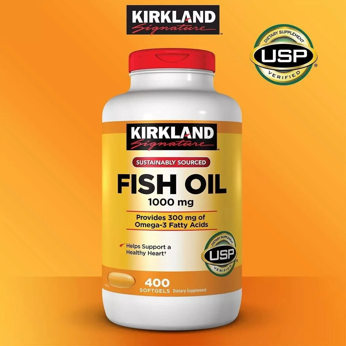 Kirkland Signature Fish Oil 1000 mg., 400 Softgels & 300mg Omega-3 **EXP-06/2027