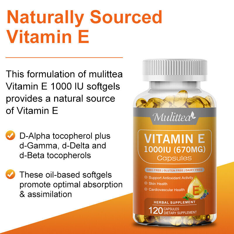 Vitamin E Oil 120 Softgels | Vit E Capsules Vegan for Hair Skin Nail Face Health