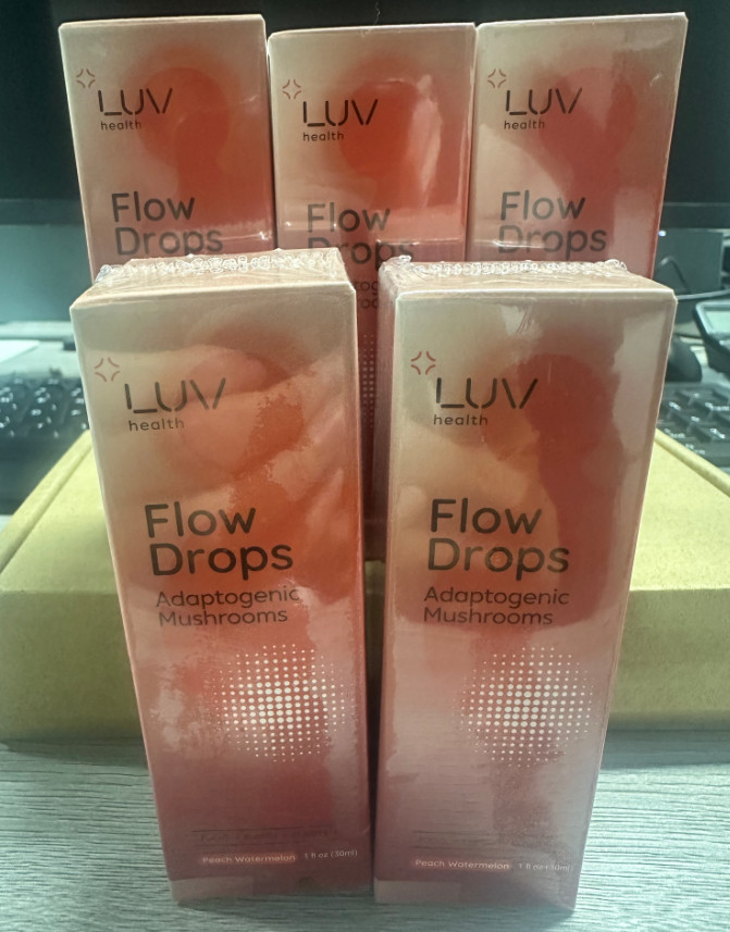 1-5 Pack LUV Health Flow Drops Adaptogen Mushroom Blend Peach Watermelon 1oz