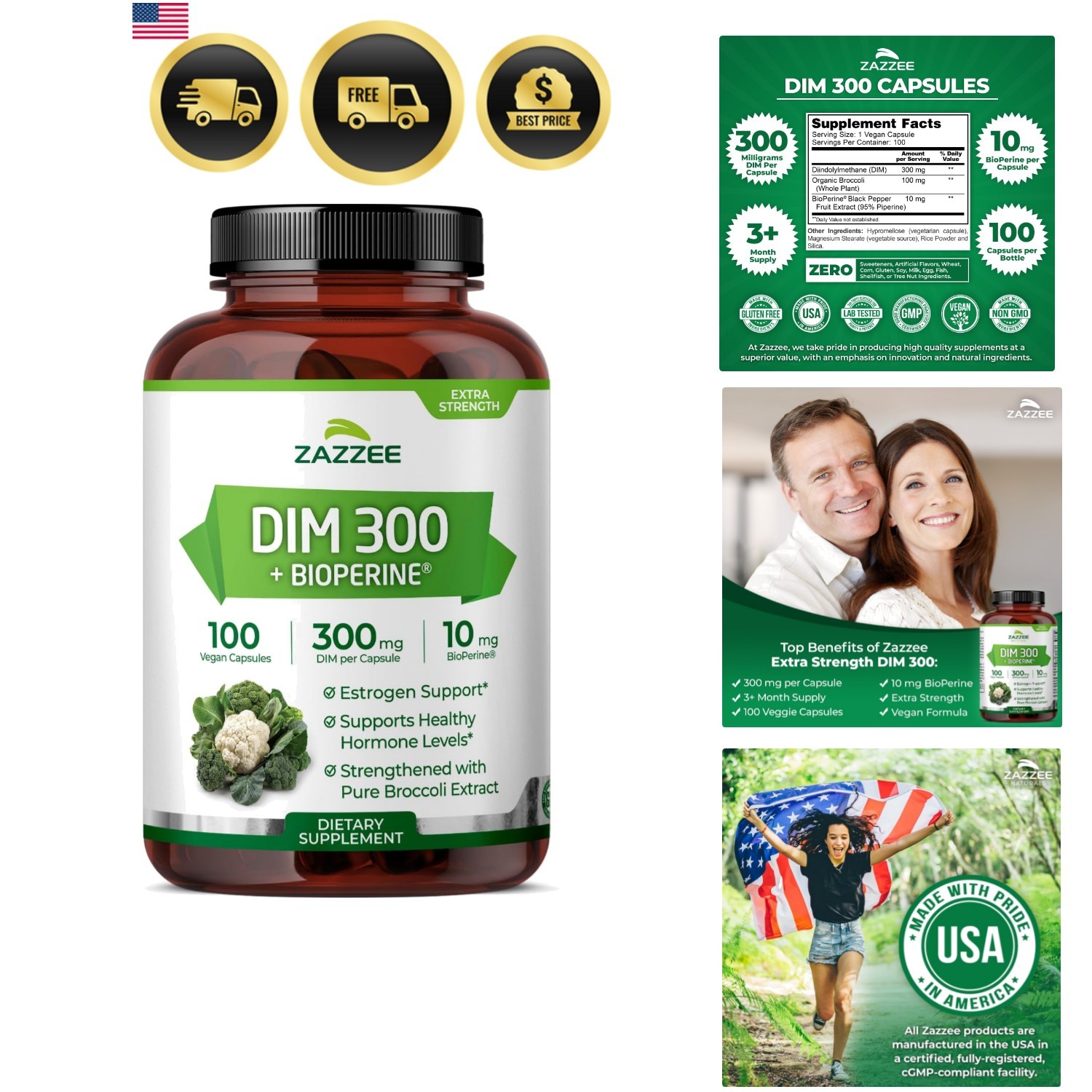 DIM 300 mg Per Capsule, 100 Count, Plus 10 mg BioPerine, Estrogen Balance, Ho…