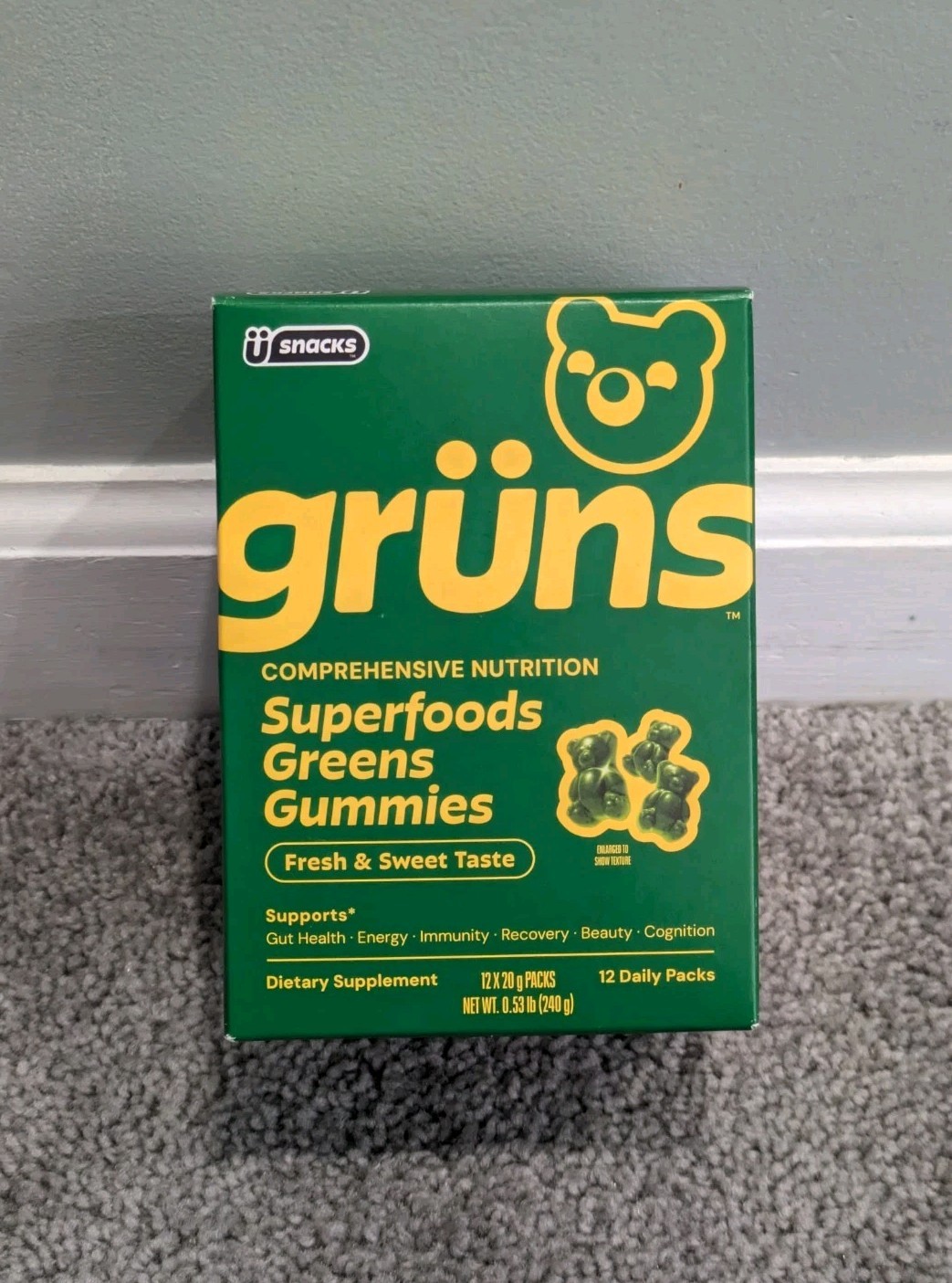 NEW Gruns Superfoods Greens Gummies 12 Daily Packs Exp 01/2027 Clean Ingredients