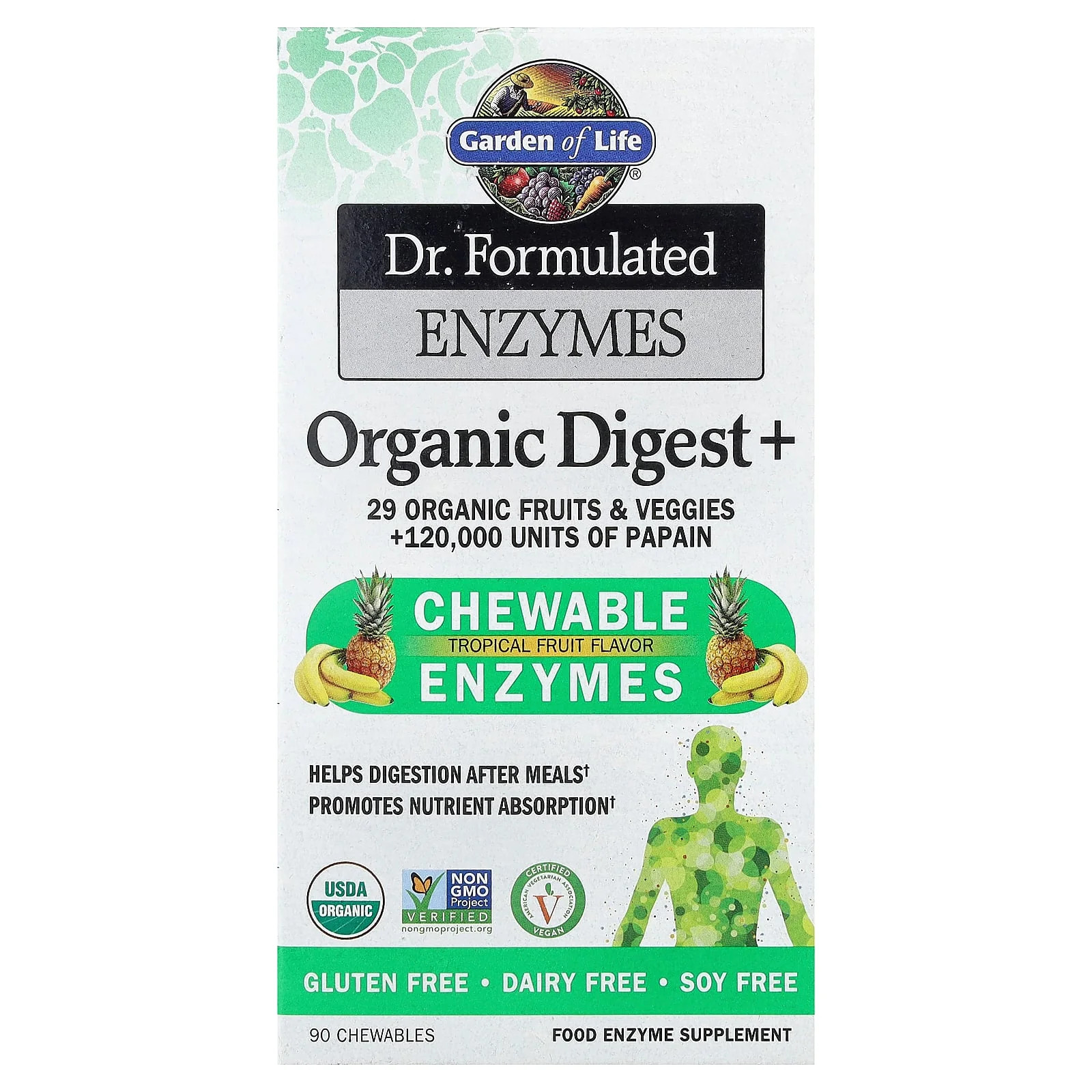 2 X Garden of Life, Dr. Formulated Enzymes, Organic Digest+, Tropical Fruit, 90