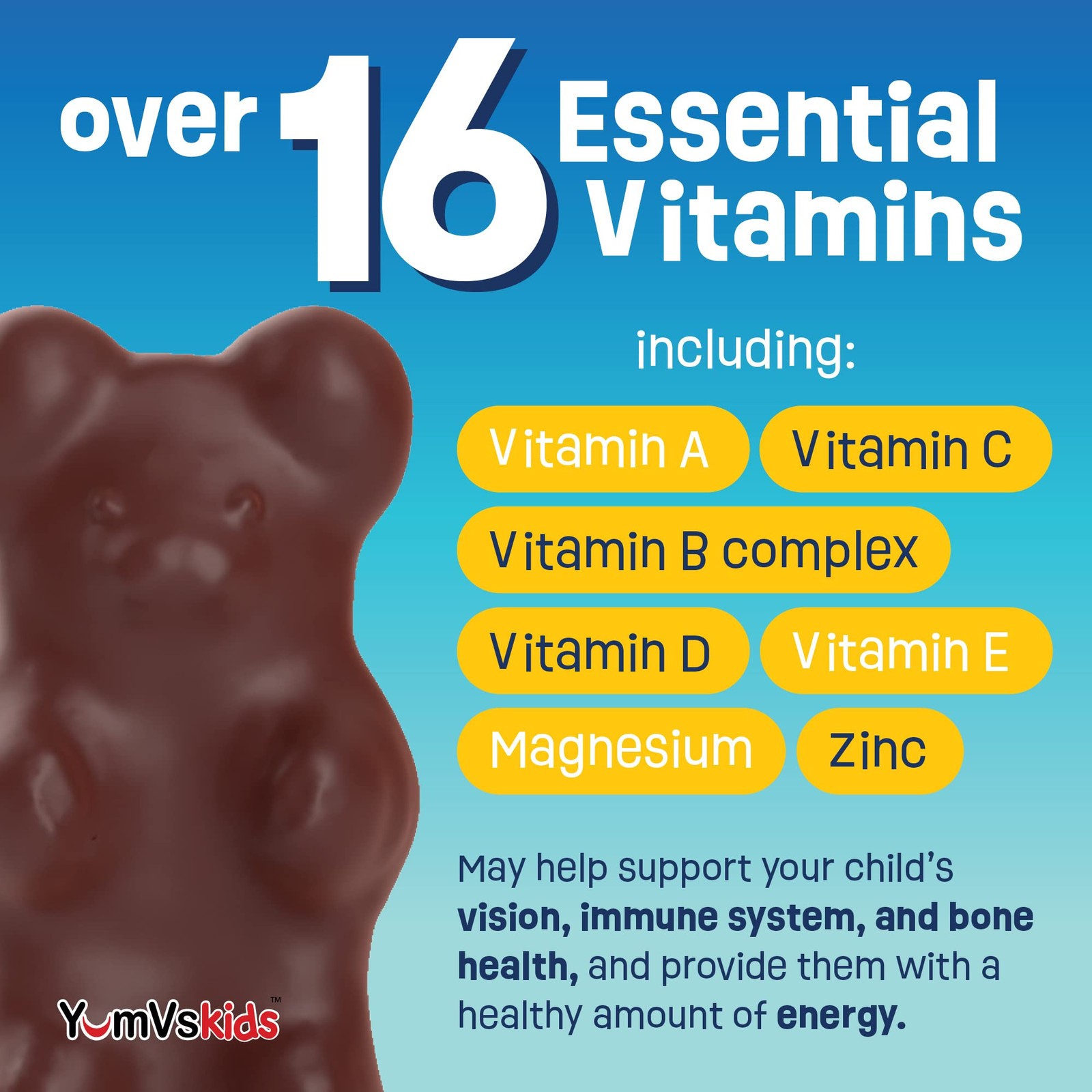Kids Chewable Multivitamins – 60 Count Chocolate Bears with 16 Vitamins &