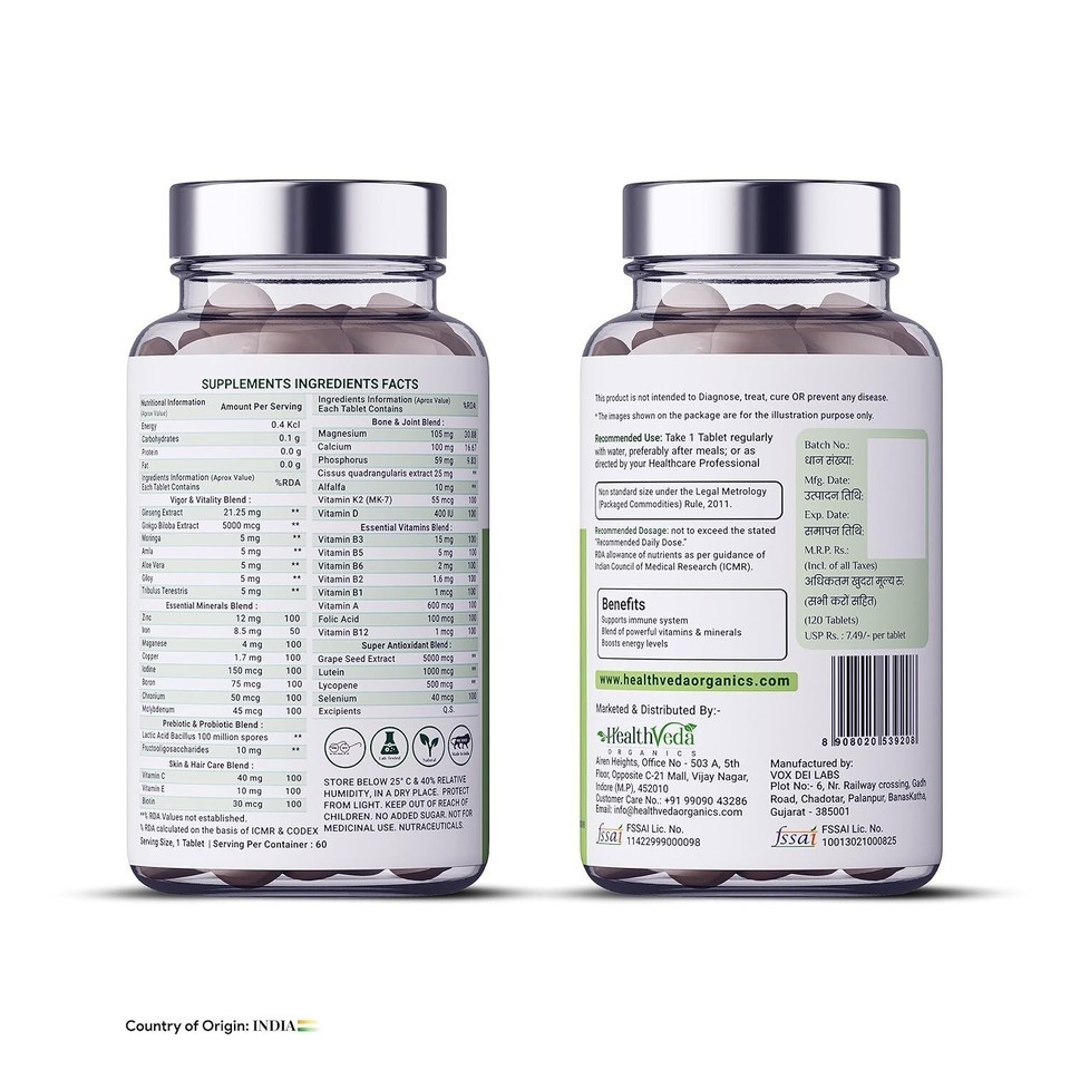 Health Veda Organics Whole Food Multivitamin For both Men & Women – 120 Tabs