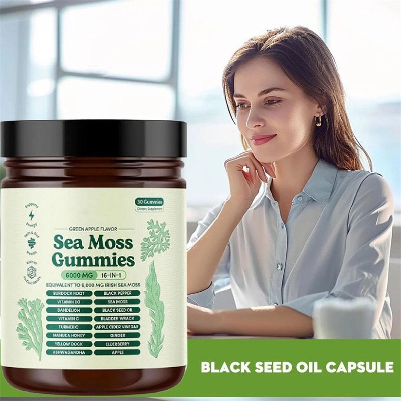 16 Organic 1 | Sea Moss Gummy Extract Irishmoss in 6000Mg | Green Apple Flavor