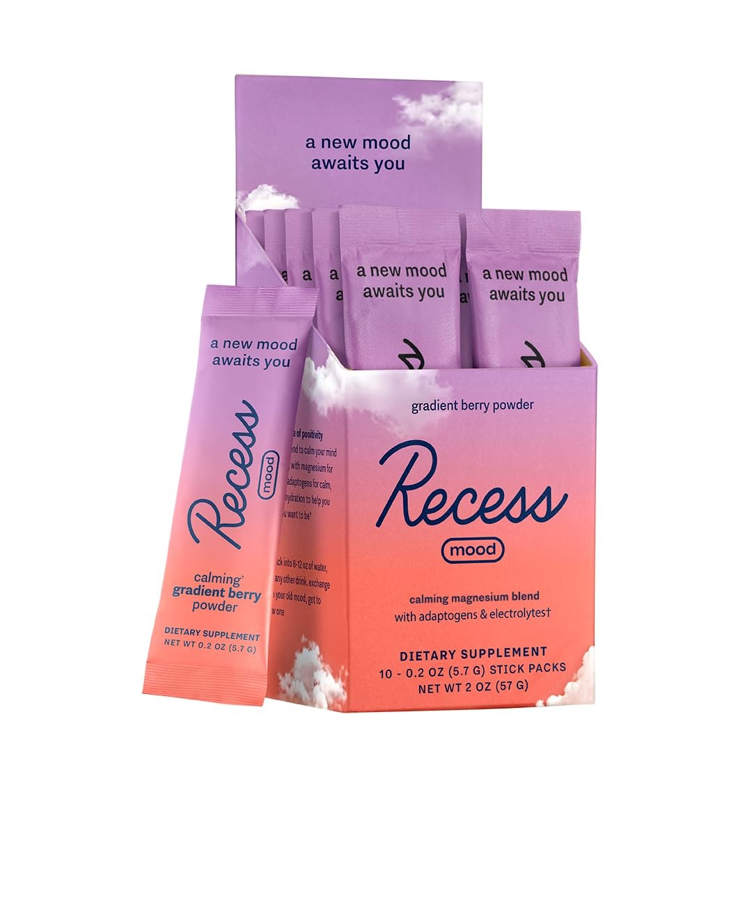 Recess Mood Powder, Calming Magnesium L-Threonate 0.2 Ounce (Pack of 10)