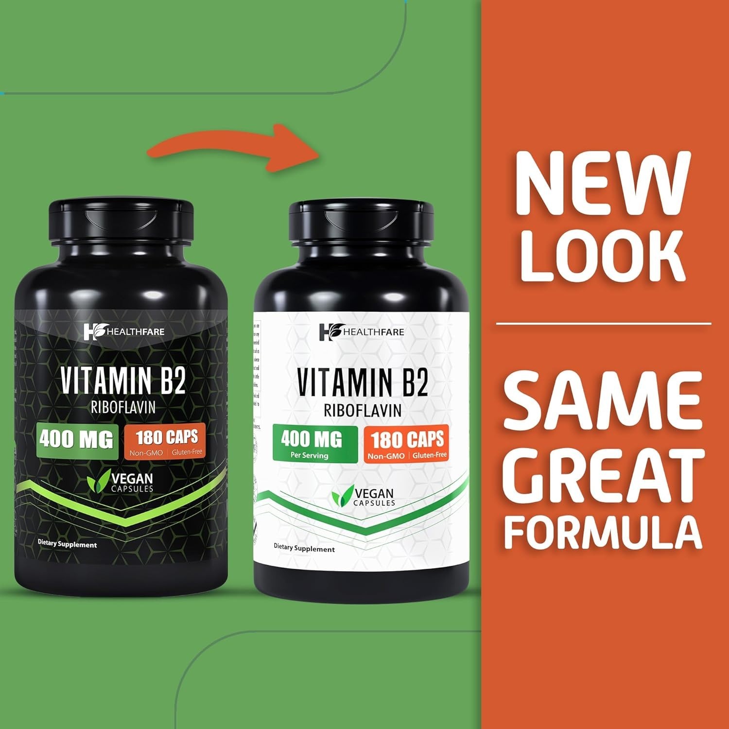 Vitamin B2 400mg | 180 Capsules | Riboflavin | Gluten Free & Non-GMO HealthFare