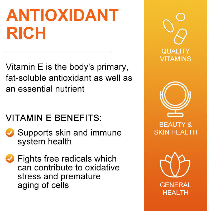 Vitamin E 1000IU 670MG Capsules(d-Alpha Tocopherol),Support Antioxidant & Immune