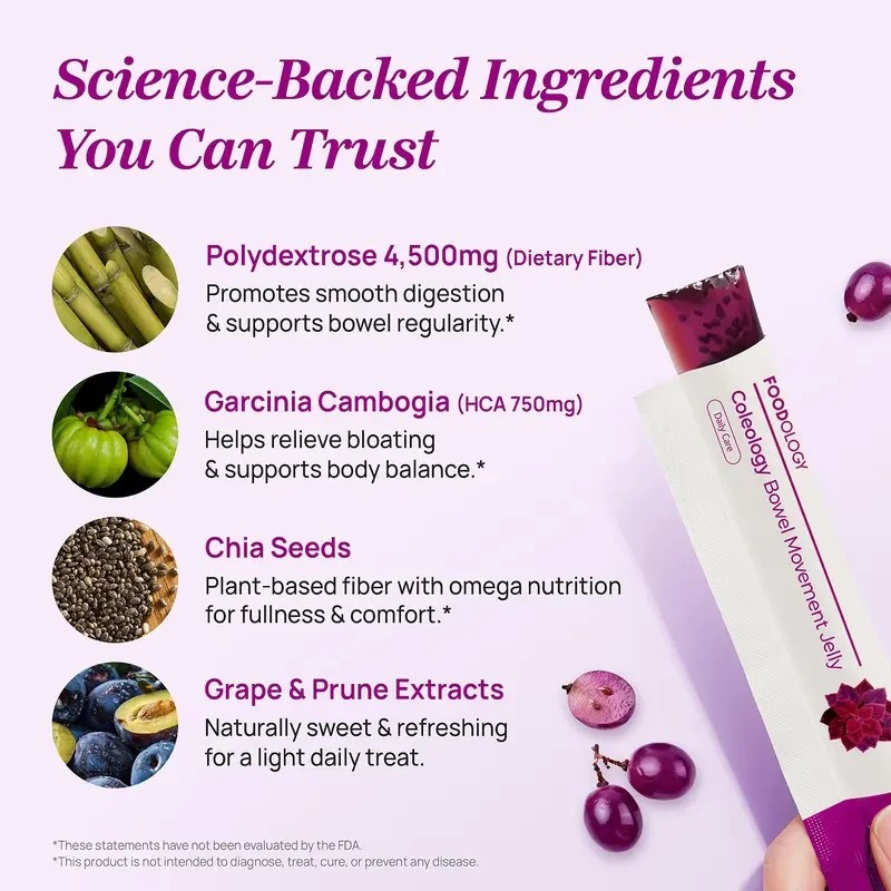 FOODOLOGY Coleology Bowel Movement Sticks, Grape Flavor, Gut Bloating Reli