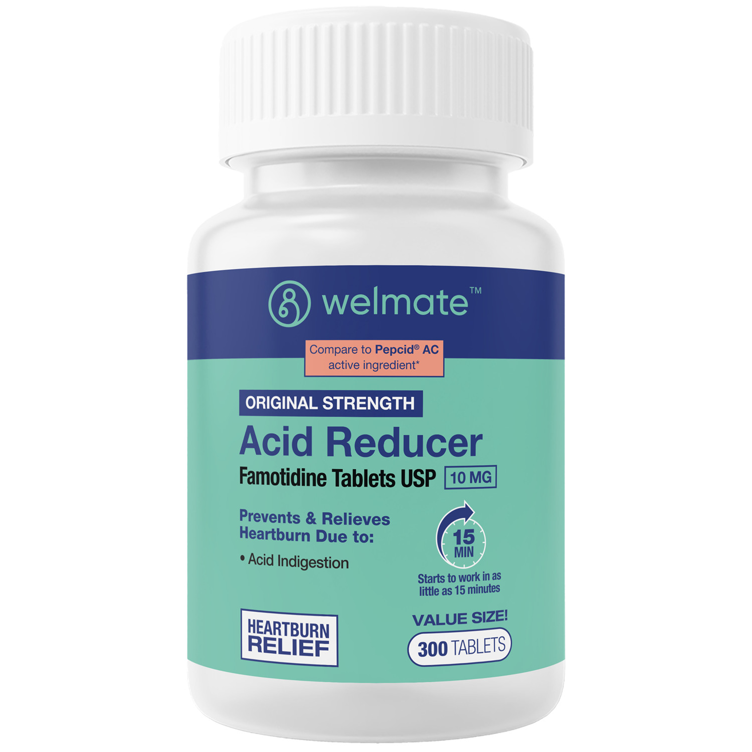 WELMATE Famotidine 10 mg Acid Reducer – Heartburn Relief – 300 Count Tablets