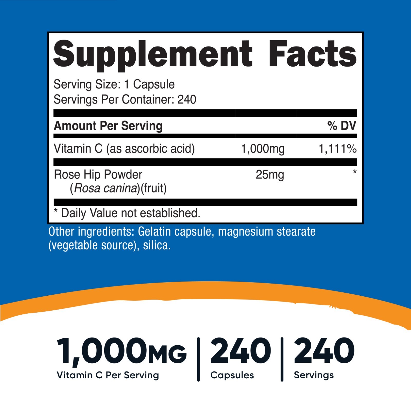 Nutricost Vitamin C with Rose Hips 1025mg, 240 Capsules