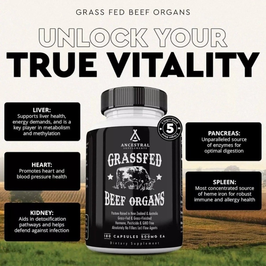 Ancestral Supplements Grass Fed Beef Organs | Boost Health & Vital Energy