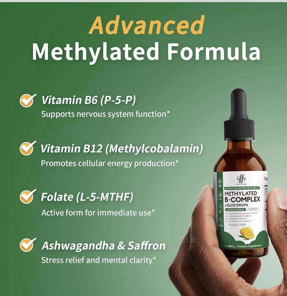 Methylated B-Complex Vegan Liquid Drops Energy, Focus & Brain Support