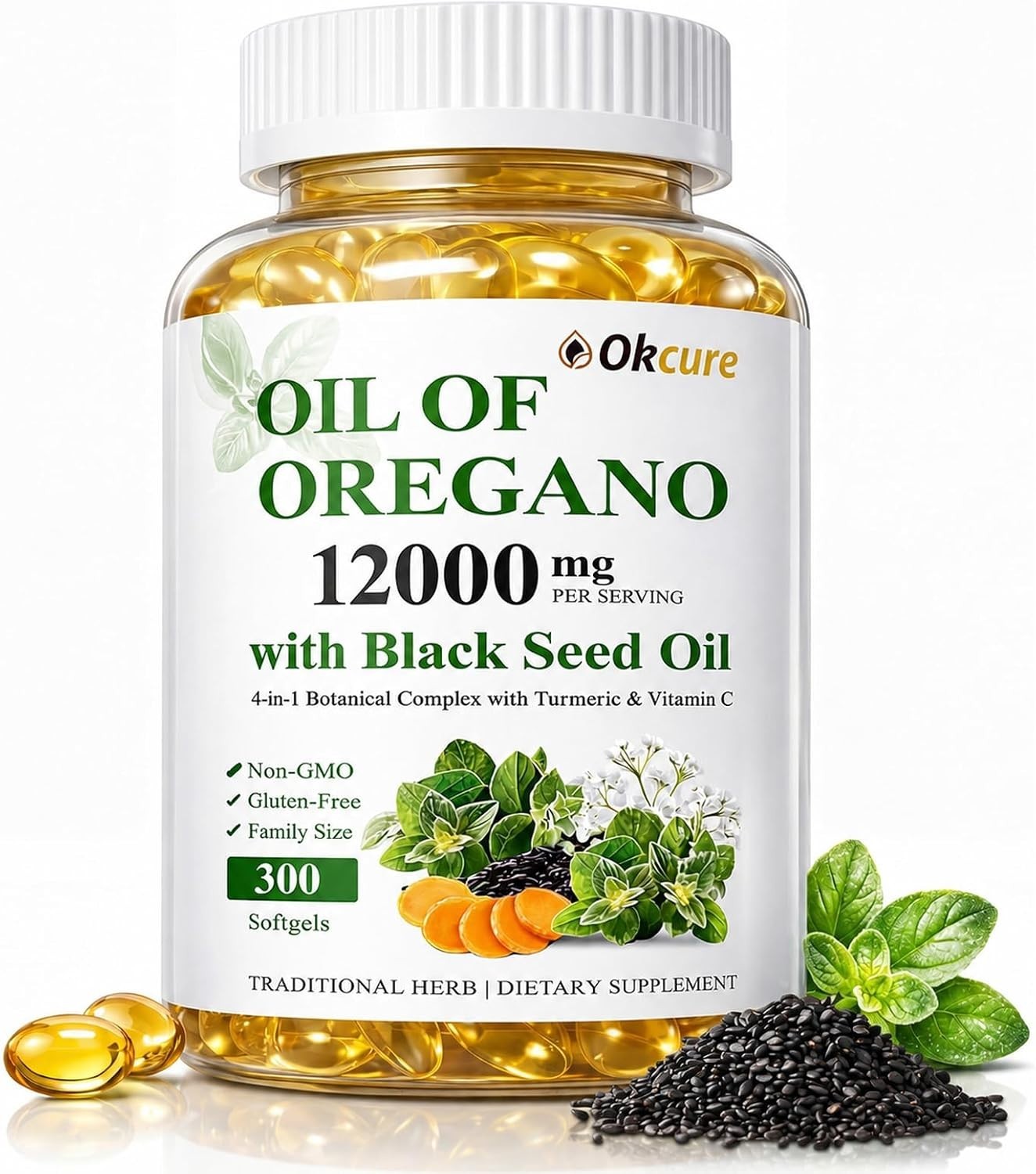 Oil of Oregano with Black Seed Oil, Immune Support Supplement | 300 Softgels
