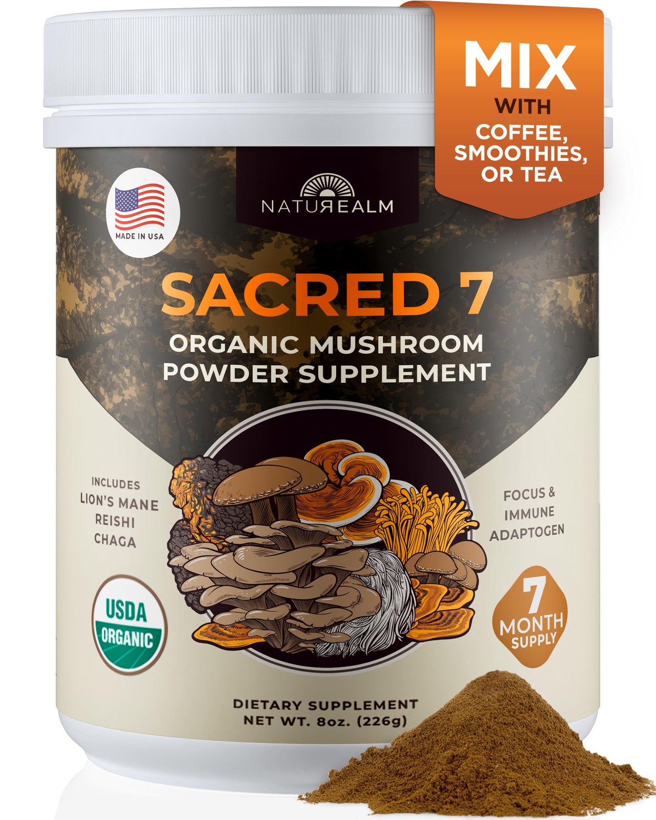 Sacred 7 Organic Mushroom Powder Supplement | 7-Month Supply | 7-in-1 Blend w…