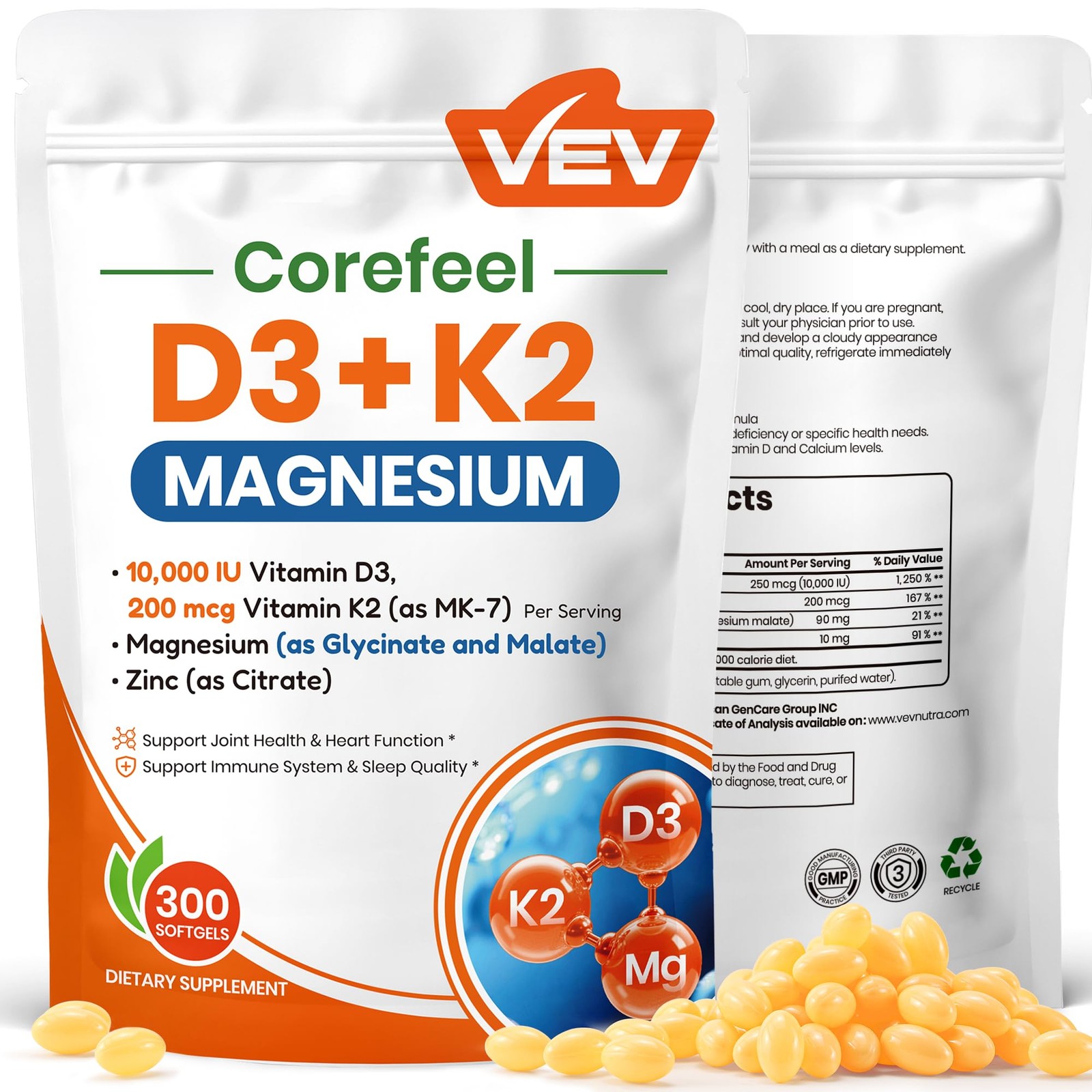 Corefeel Vitamin D3 K2 10,000 IU Magnesium Supplement – with Vitamin D and K …