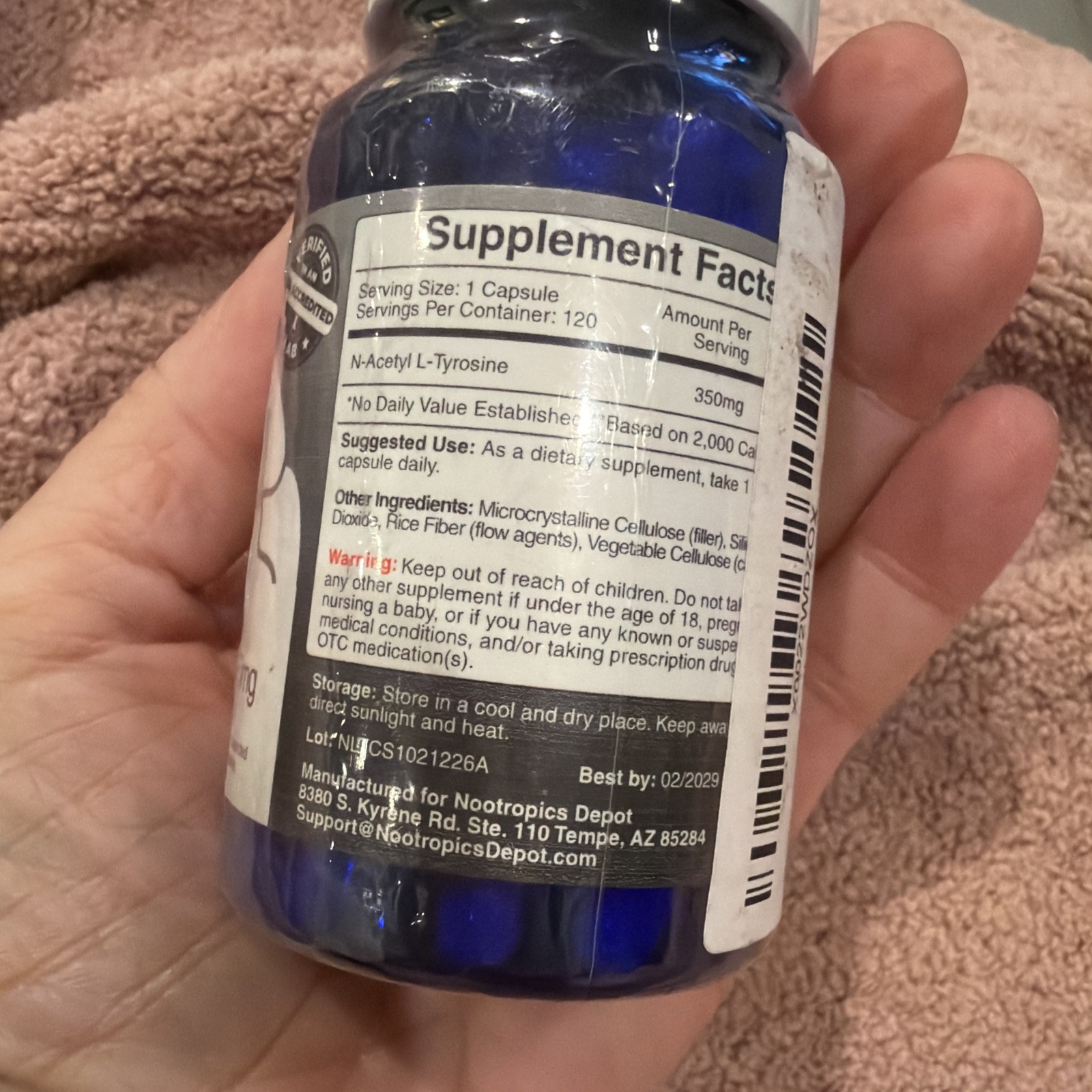 Nootropics Depot N-Acetyl L-Tyrosine 120 Capsules 350mg NALT Amino exp 02/2029