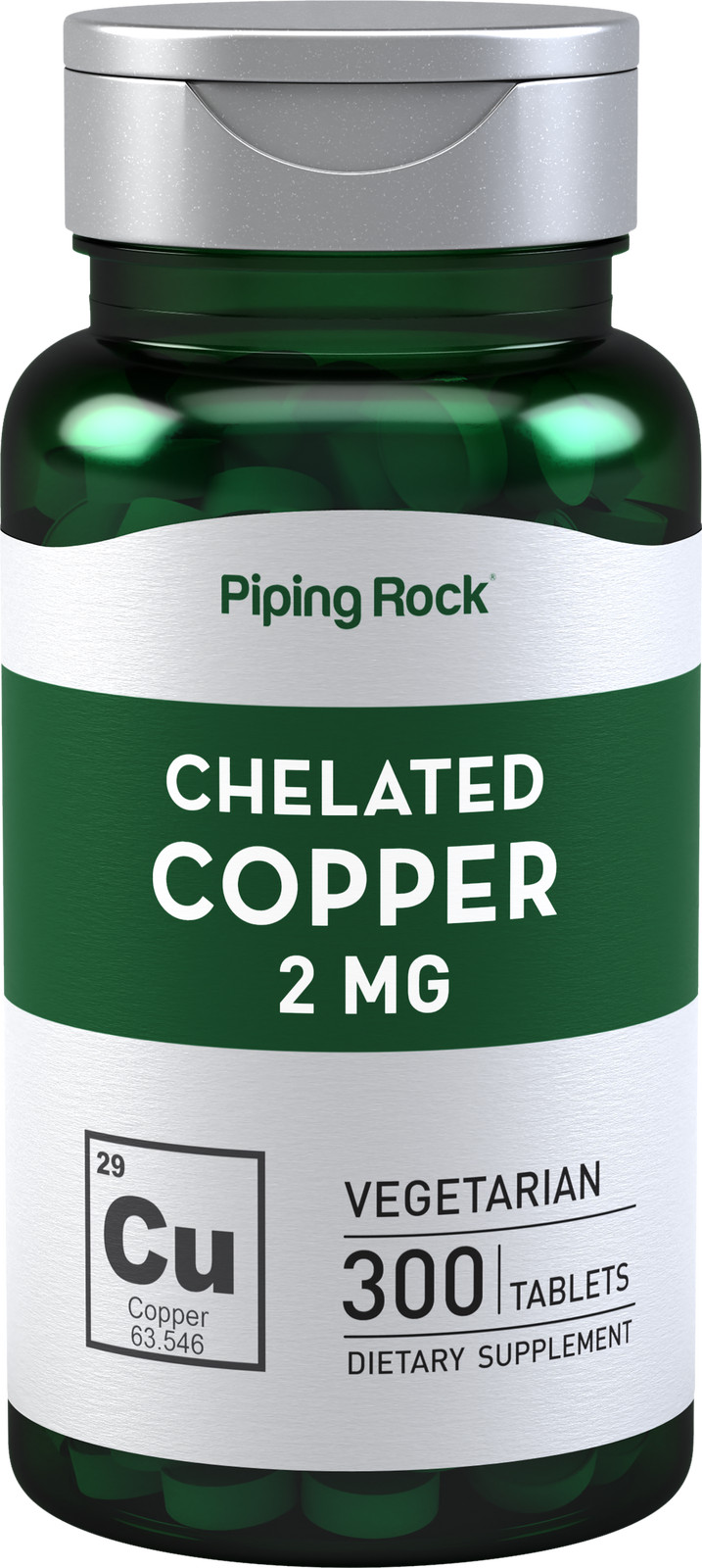 Chelated Copper 2 mg | 300 Tablets | Non-GMO, Gluten Free | By Piping Rock