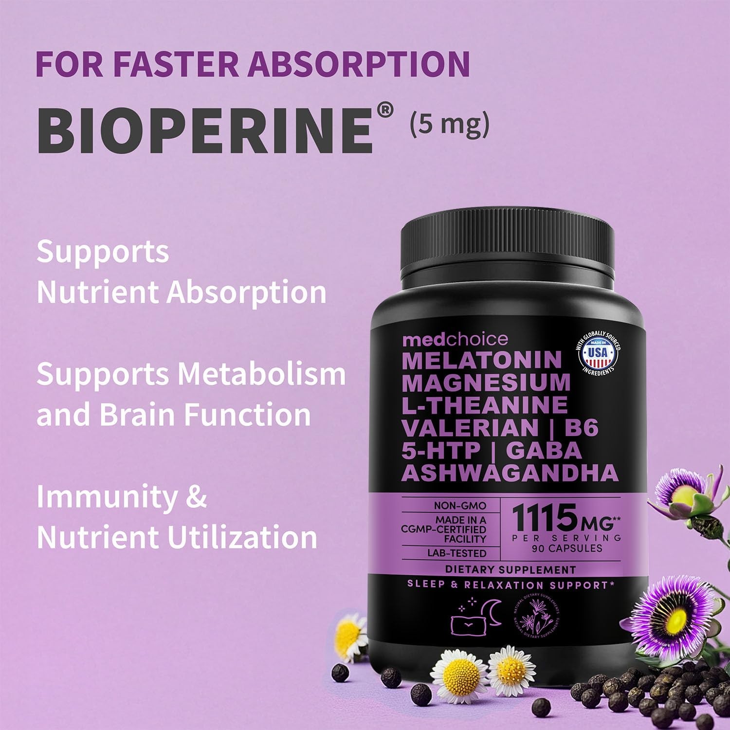 12-in-1 Melatonin Sleep Capsules – Natural Aids 90 Count (Pack of 1)