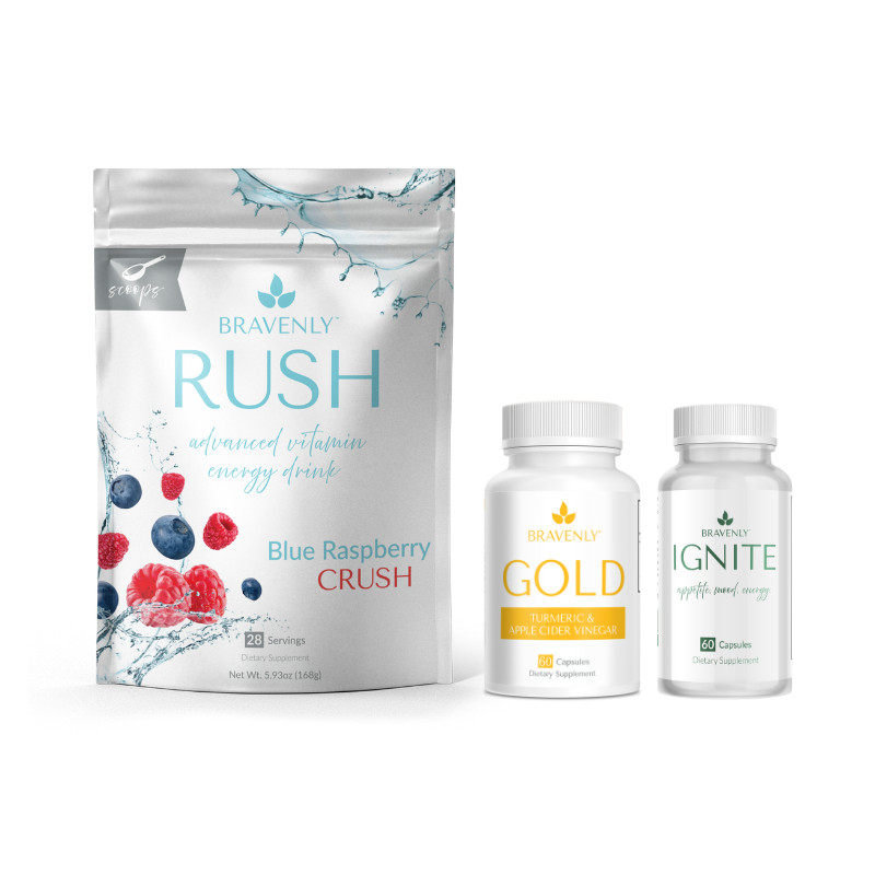 NEW Bravenly Global Accelerate Trio with blue raspberry rush and gold capsules