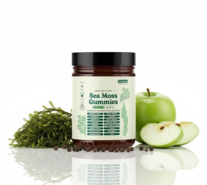 16 Organic 1 | Sea Moss Gummy Extract Irishmoss in 6000Mg | Green Apple Flavor