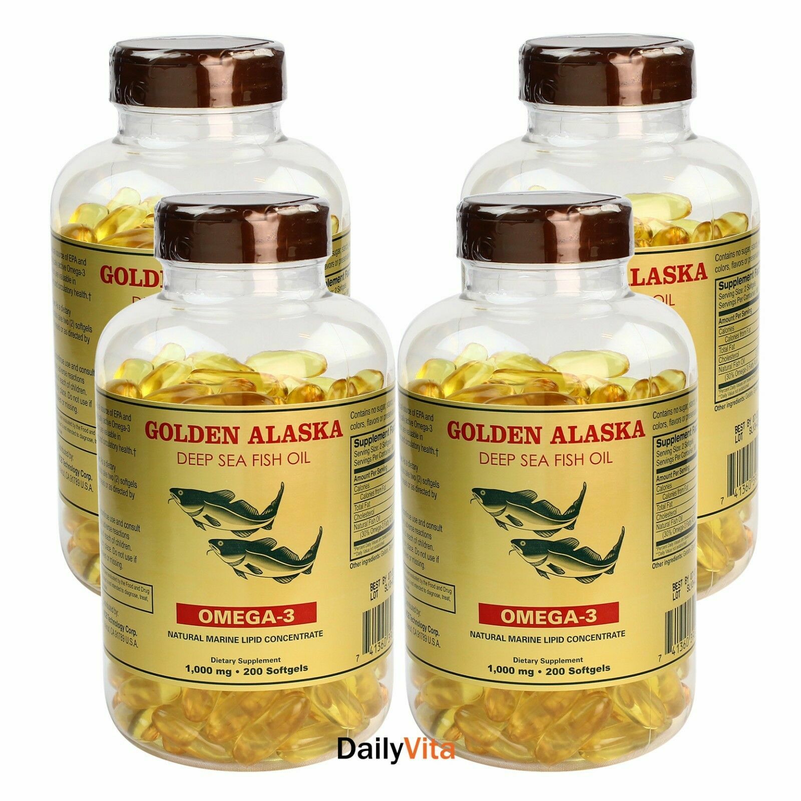 4 X Alaska Deep Sea Fish Oil, 800caps, Omega-3, EPA DHA, FRESH, Made In USA
