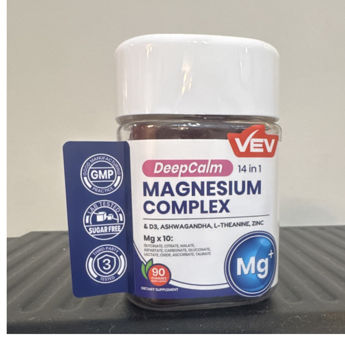 VEV DeepCalm Magnesium Complex Gummies Sugar Free 90ct D3 Ashwagandha Sleep