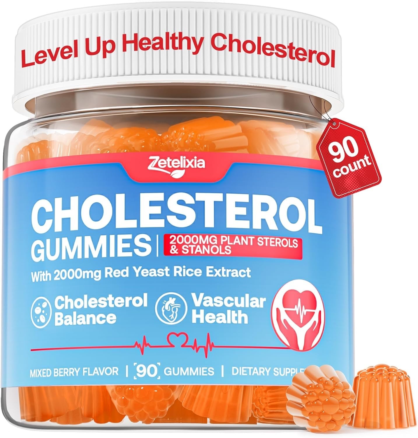 Extra-Strength Mixed Berry Cholesterol Gummies – 90 Count for Heart Health