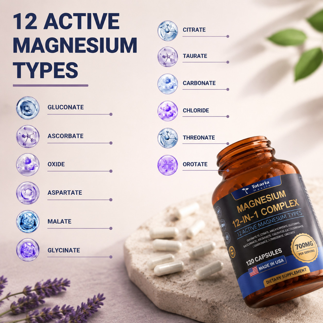 12-in-1 Magnesium Complex 700mg – High Absorption for Daily Muscle & Relaxation